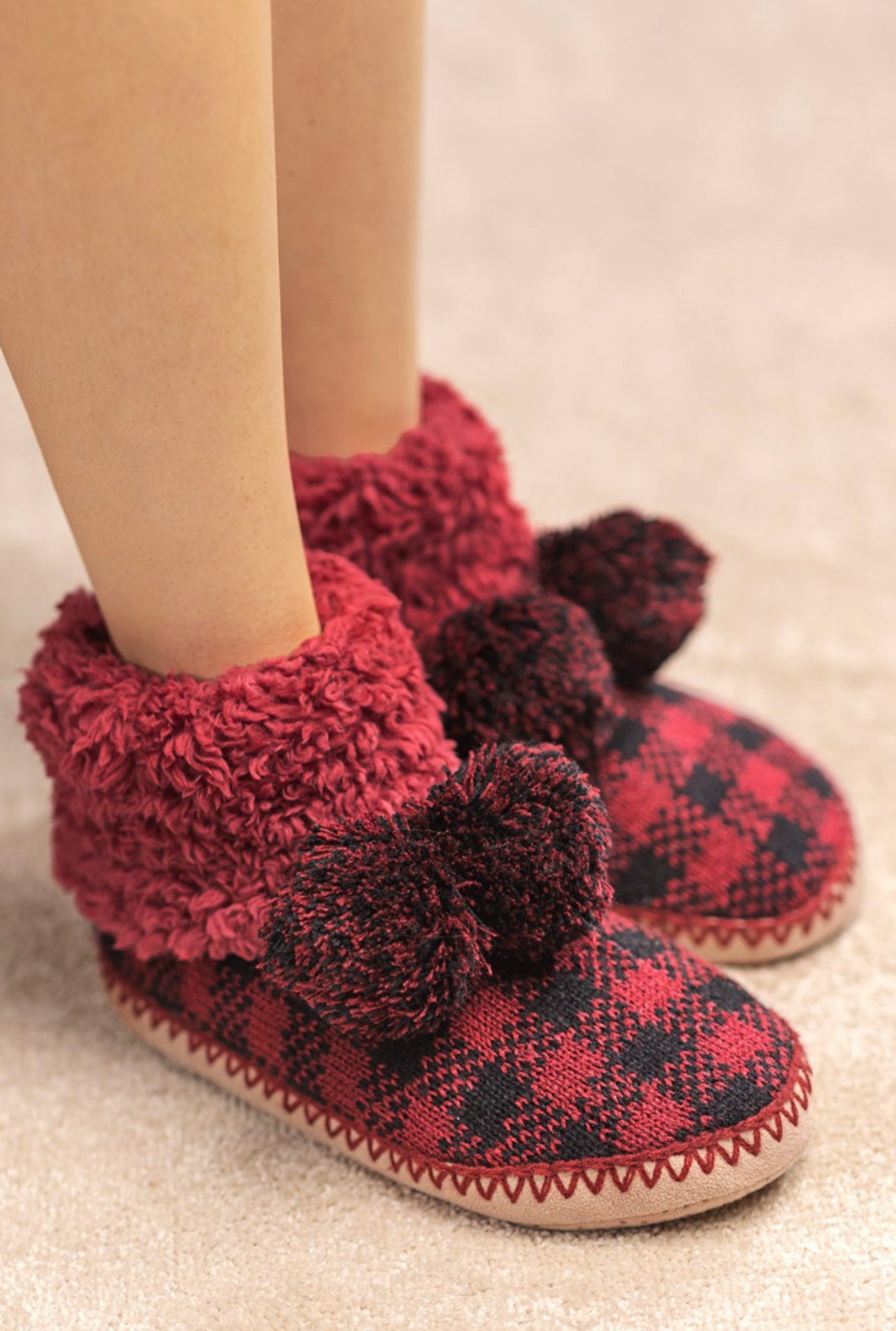 Buffalo Plaid Slipper Booties In Red