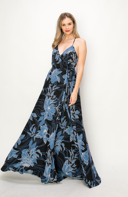 Elegant Floral Dress In Blue