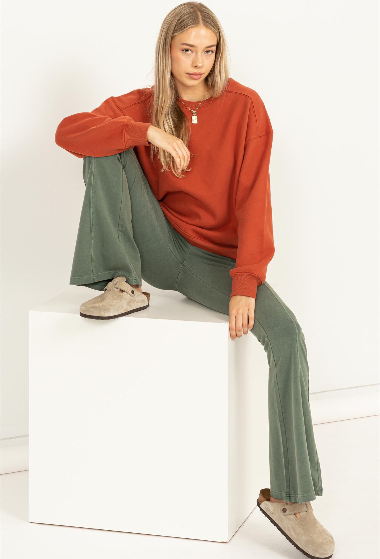 Just A Hint Crewneck In Baked Clay