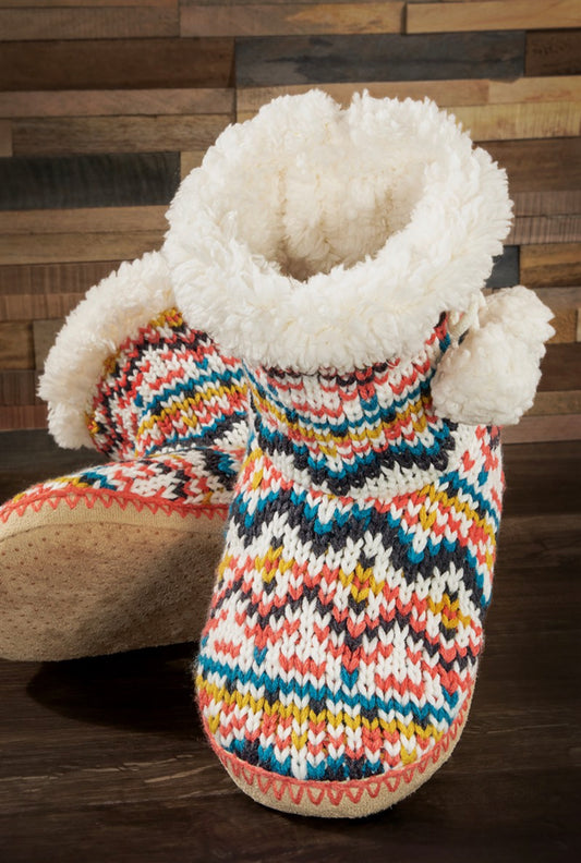 Bliss Sherpa Slippers Boots In White Multi