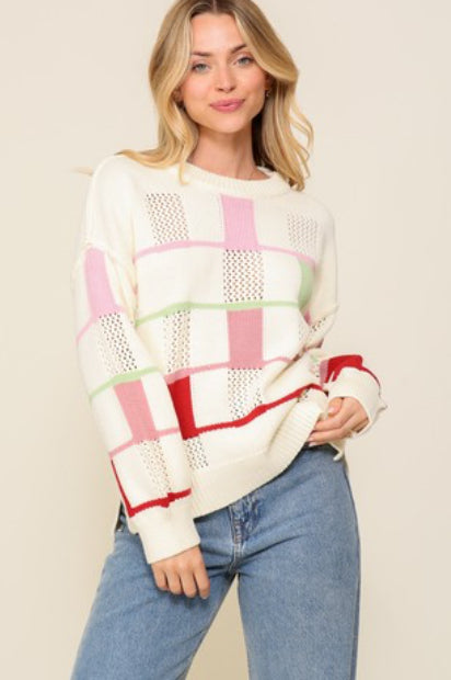 Wanderland Block Sweater In Cream