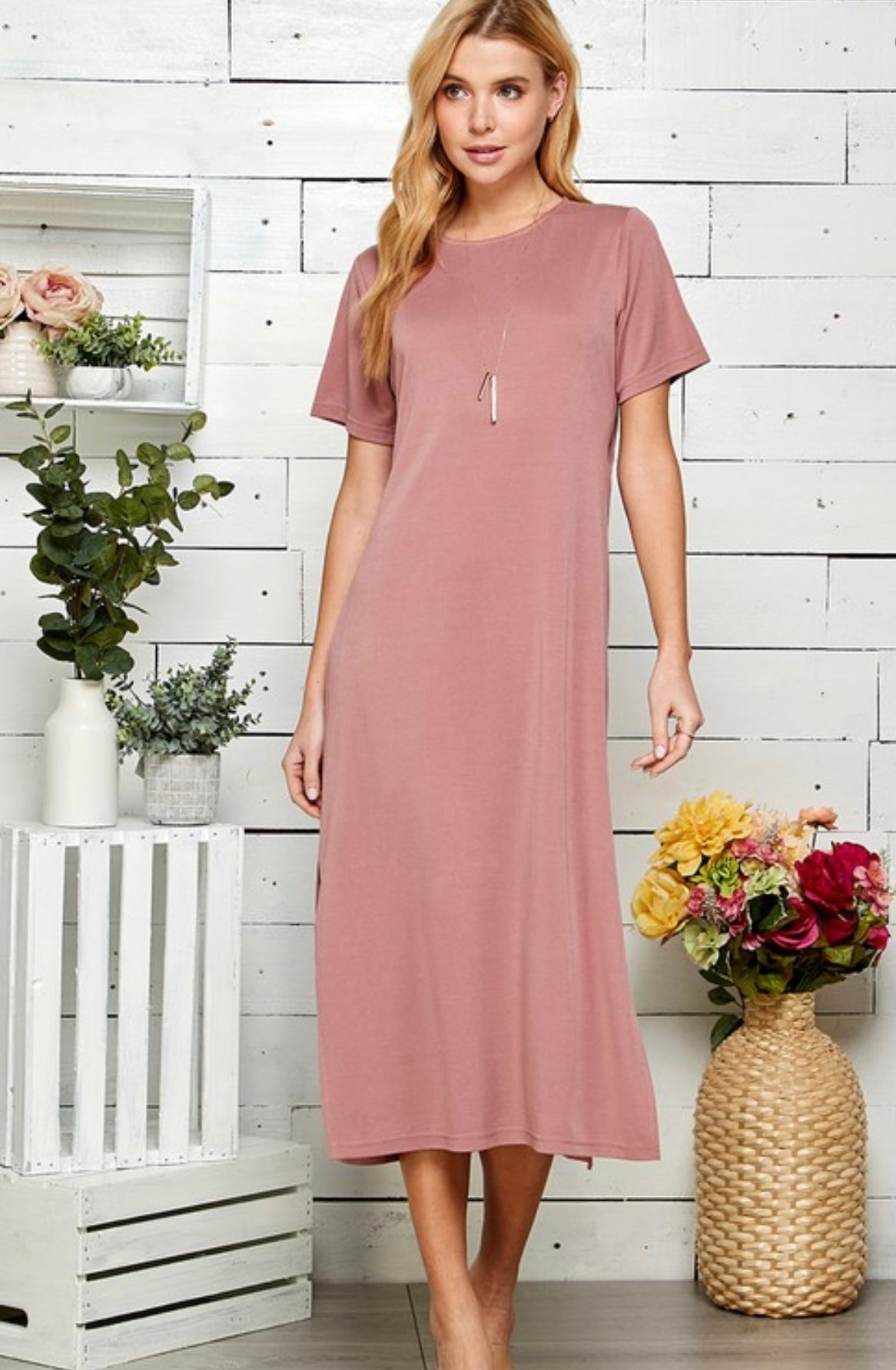 Pleasantly Surprised Dress In Dusty Pink