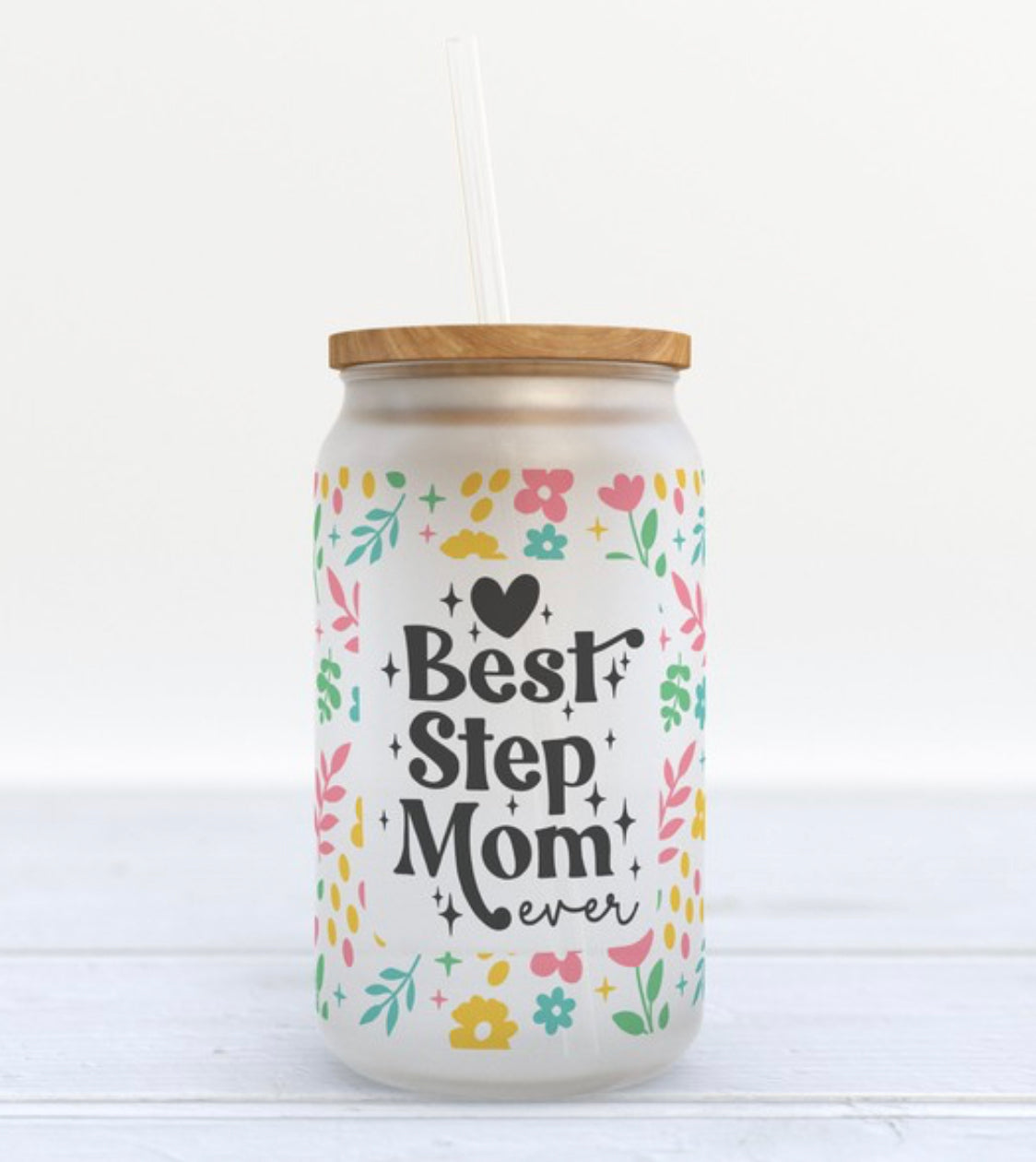 Floral Step Mom Glass Tumbler