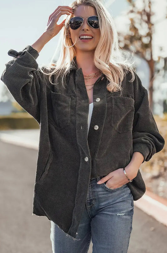 Kira Corduroy Shacket In Olive