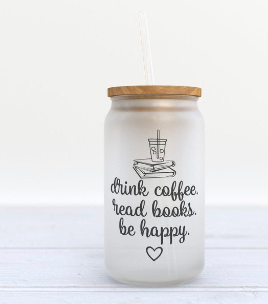 Choose Happiness Glass Tumbler with Bamboo Lid & Straw for Iced