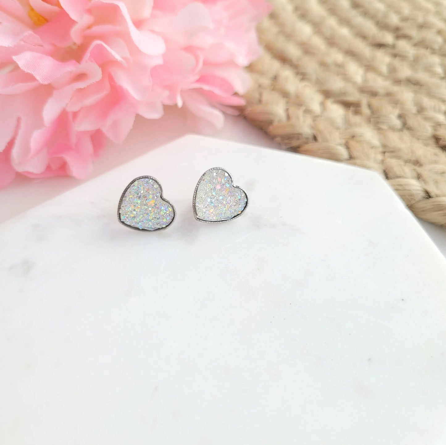 Druzy Heart Stud Earrings