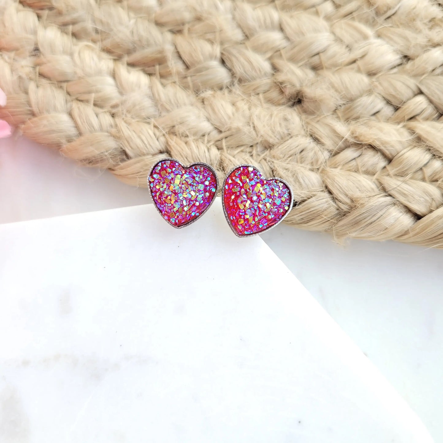 Druzy Heart Stud Earrings