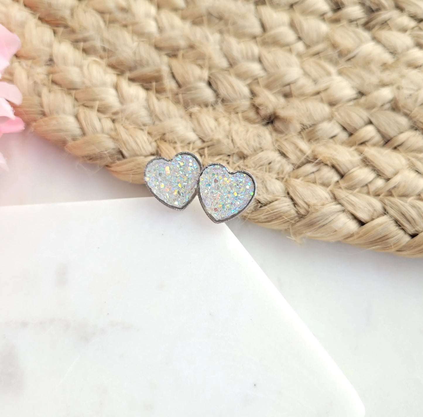 Druzy Heart Stud Earrings