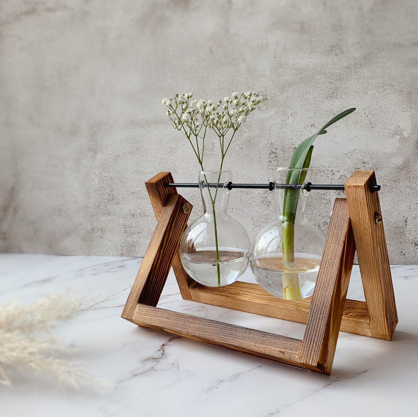 Glass Vase With Wooden Stand